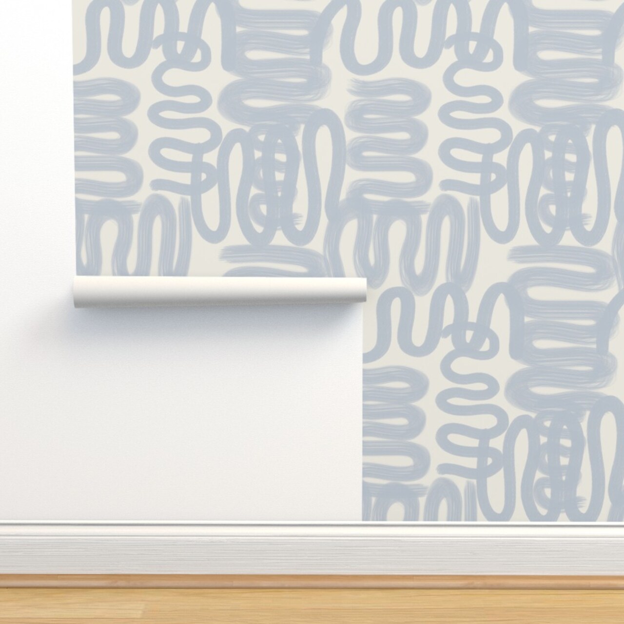Abstract Cream Paint Graffiti Soft Blue Squiggle Doodle Hand Drawn Freehand Custom Removable Wallpaper by Spoonflower Peel & Stick Wallpaper 2FT Wide
